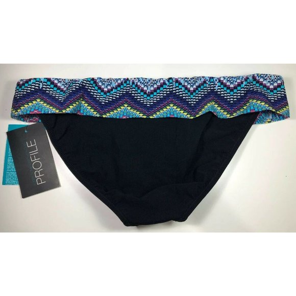 Profile Gottex Swim Suit Bikini Bottom Skyline Solid Black Fold Over Band 12 New - Picture 5 of 6